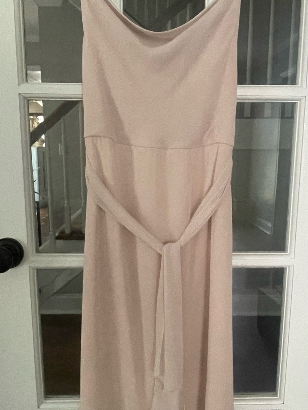 Joanna August Pale Blush Sleeveless Kimi Dress with Waist Tie, Cowl neck
